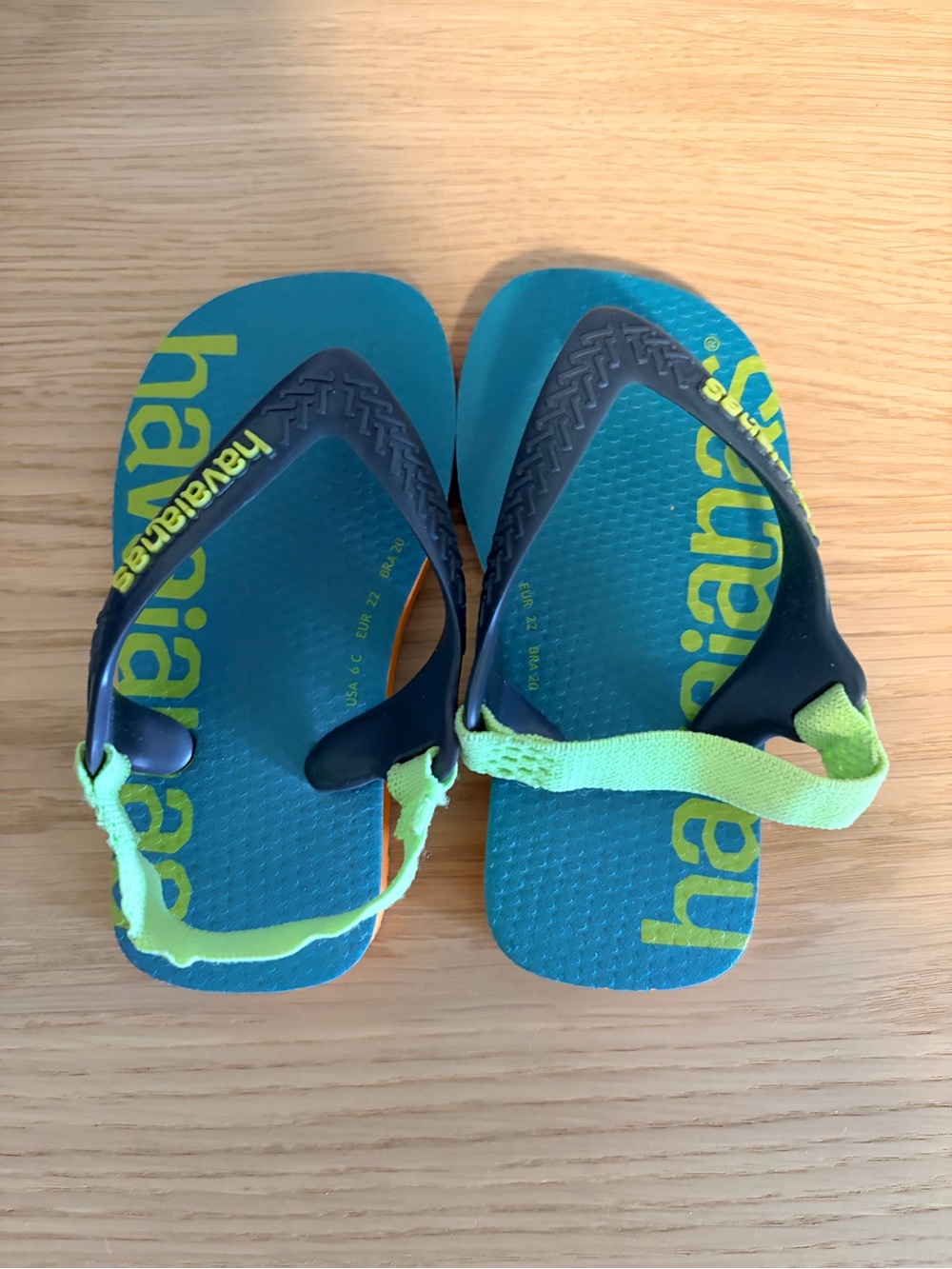 Havaianas Toddler Blue & Lime Flip Flop Sandals, Sz 6